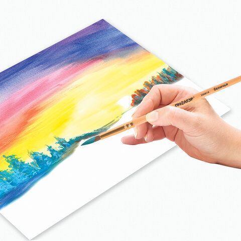 Кисть ПИФАГОР 2 шт., БЕЛКА, круглая, № 5, деревянная лакированная ручка, с колпачком, 200819