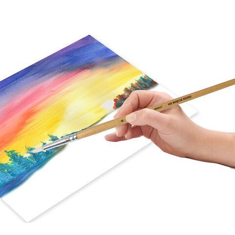 Кисть ПИФАГОР 4 шт., КОЗА, круглая, № 4, деревянная лакированная ручка, с колпачком, 200827