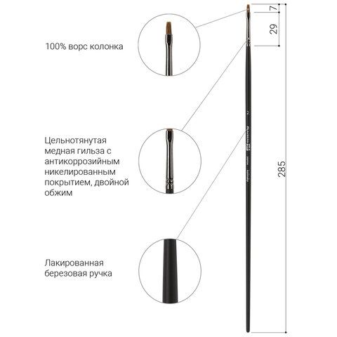 Кисть художественная проф. BRAUBERG ART 3 шт. CLASSIC, колонок, плоская, № 2, длинная ручка, 200936