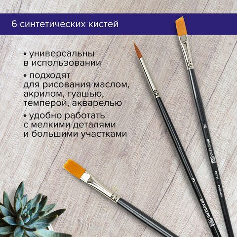 Кисти художественные набор 6 шт., синтетика, BRAUBERG ART CLASSIC, 200959