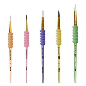 Кисти c EVA вставкой НАБОР 5 шт (ПОНИ круглые 1,4;КОЗА круглые 3,6;ЩЕТИНА плоская 4), BRAUBERG KIDS, 201091