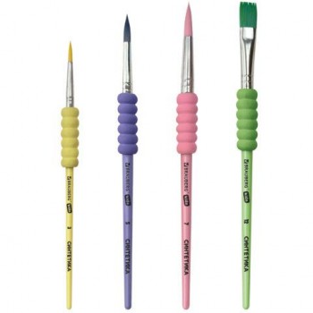 Кисти c EVA вставкой НАБОР 4шт (синтетика круглые 3,5,7; плоская 12), блистер, BRAUBERG KIDS, 201094