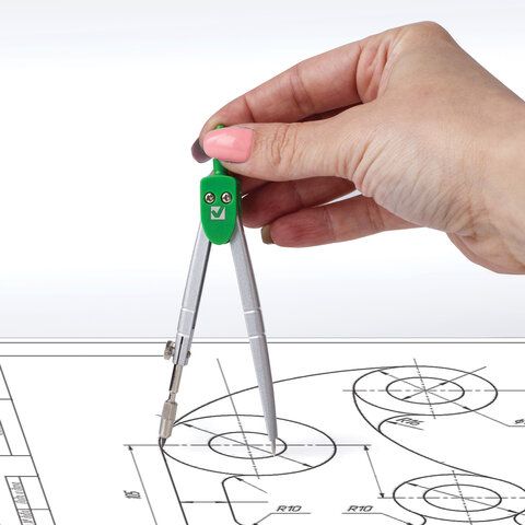 Готовальня BRAUBERG &quot;Klasse&quot;, 7 предметов: циркуль+кронциркуль, рейсфедер + держатель, 2 вставки, грифель, 210344
