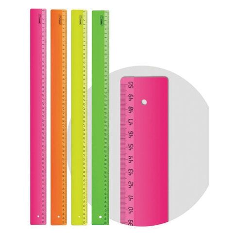 Линейка пластиковая 50 см, &quot;Neon&quot;, непрозрачная, неоновая, ассорти, ЛН93