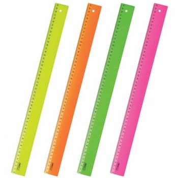 Линейка пластиковая 50 см, "Neon", непрозрачная, неоновая, ассорти, ЛН93