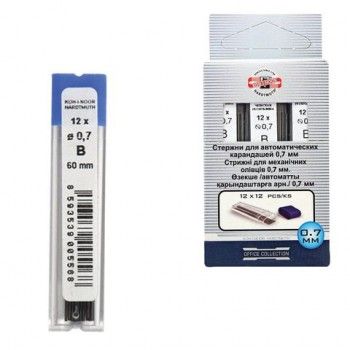 Грифели запасные 0,7 мм, B, KOH-I-NOOR 2 шт., КОМПЛЕКТ 12 шт., 416200B007PKRU