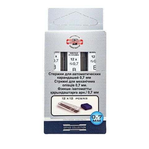 Грифели запасные 0,7 мм, B, KOH-I-NOOR 2 шт., КОМПЛЕКТ 12 шт., 416200B007PKRU