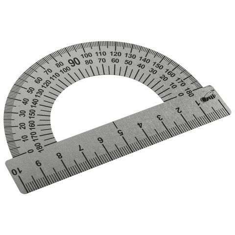 Транспортир 10 см, 180 градусов, металлический, ПИФАГОР 5 шт., 210637
