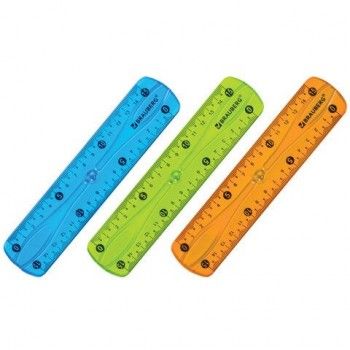 Линейка 15 см гибкая BRAUBERG 2 шт. "FLEX", пластиковая, ассорти, европодвес, 210673