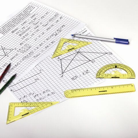 Набор чертежный малый ЮНЛАНДИЯ &quot;START 3D&quot; (линейка 15 см, 2 треугольника, транспортир), прозрачный, желтый, 210741