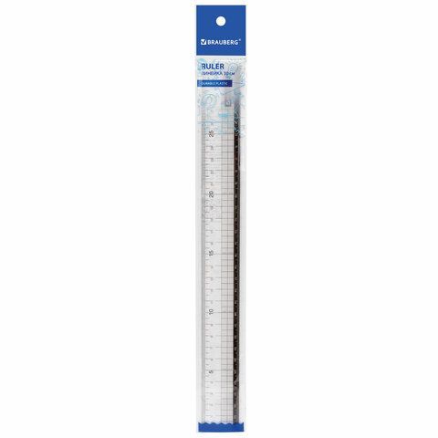 Линейка пластиковая 30 см BRAUBERG 2 шт., прозрачная, черно-белая печать, европодвес, 210743