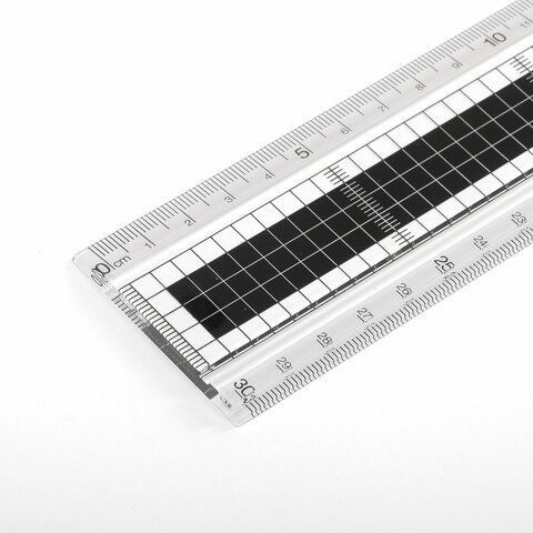 Линейка пластик 30 см BRAUBERG &quot;EXTRA&quot;, прочная, прозрачная, черно-белая печать, европодвес, 210744