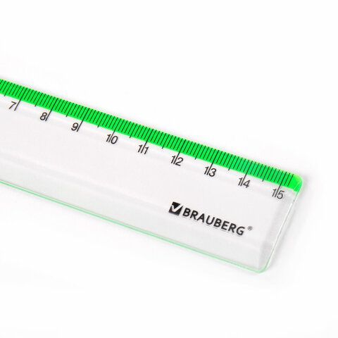 Линейка пластиковая 15 см BRAUBERG 8 шт. &quot;FRESH ZONE&quot;, прозрачная, с салатовой шкалой, 210748