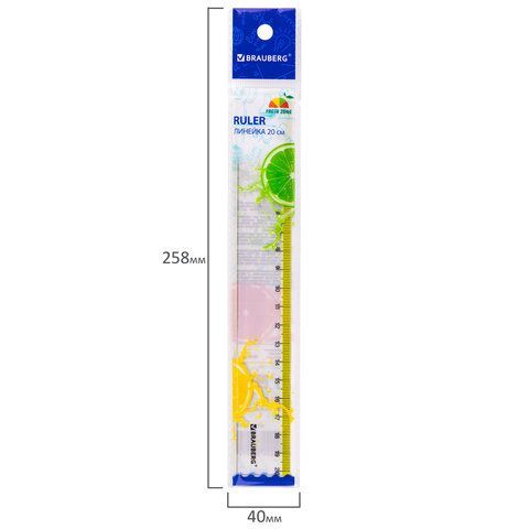 Линейка пластиковая 20 см BRAUBERG 6 шт. &quot;FRESH ZONE&quot;, прозрачная, с желтой шкалой, 210749