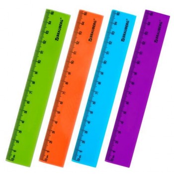 Линейка пластиковая 15 см BRAUBERG 8 шт. "NEON", непрозрачная, ассорти, 210750