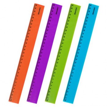 Линейка пластиковая 30 см BRAUBERG 4 шт. "NEON", непрозрачная, ассорти, 210751