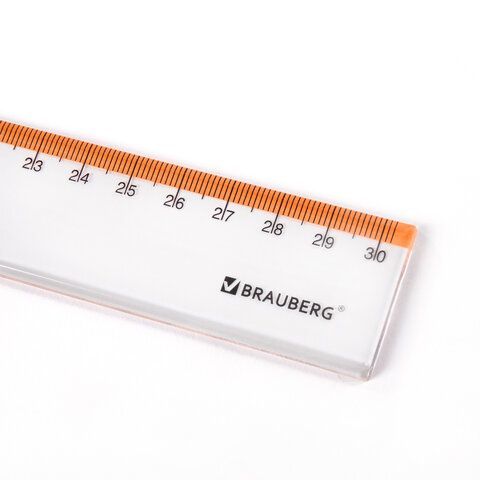 Линейка пластиковая 30 см BRAUBERG 4 шт. &quot;FRESH ZONE&quot;, прозрачная, с оранжевой шкалой, 210759