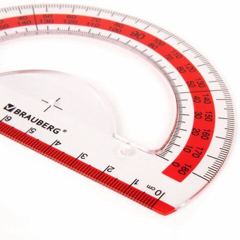 Транспортир 10 см BRAUBERG 4 шт. &quot;FRESH ZONE&quot;, 180 градусов, пластик, прозрачный, красная шкала, 210760