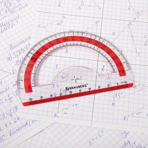 Транспортир 10 см BRAUBERG 4 шт. &quot;FRESH ZONE&quot;, 180 градусов, пластик, прозрачный, красная шкала, 210760