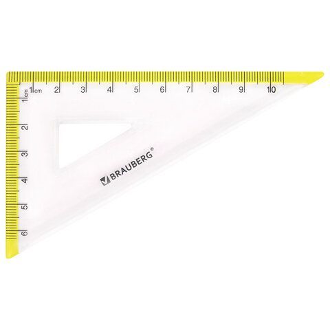 Набор чертежный малый BRAUBERG &quot;FRESH ZONE&quot; (линейка 15 см, 2 треугольника, транспортир), желтая шкала, 210762