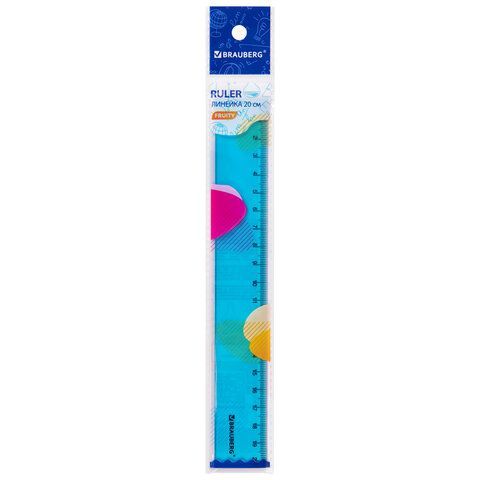 Линейка пластиковая 20 см BRAUBERG 6 шт. &quot;FRUITY&quot;, тонированная, ассорти, 210766