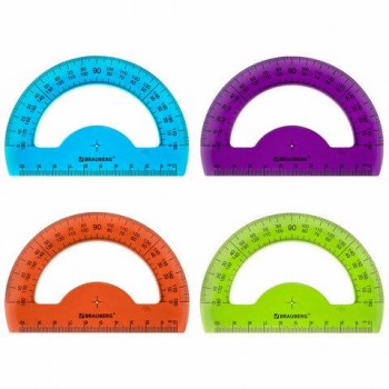 Транспортир 10 см BRAUBERG 4 шт. "FRUITY", 180 градусов, пластик, тонированный, ассорти, 210768