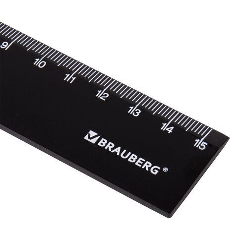 Линейка пластиковая 15 см BRAUBERG 8 шт., непрозрачная, черная, 210774
