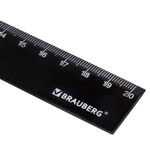 Линейка пластиковая 20 см BRAUBERG 6 шт., непрозрачная, черная, 210775
