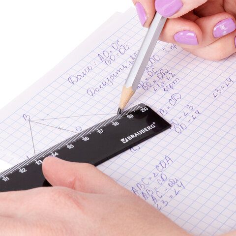 Линейка пластиковая 20 см BRAUBERG 6 шт., непрозрачная, черная, 210775