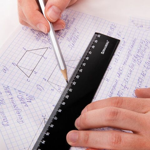 Линейка пластиковая 30 см BRAUBERG 4 шт., непрозрачная, черная, 210776