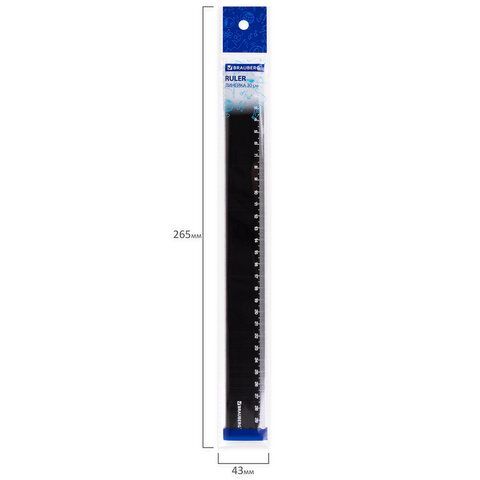 Линейка пластиковая 30 см BRAUBERG 4 шт., непрозрачная, черная, 210776