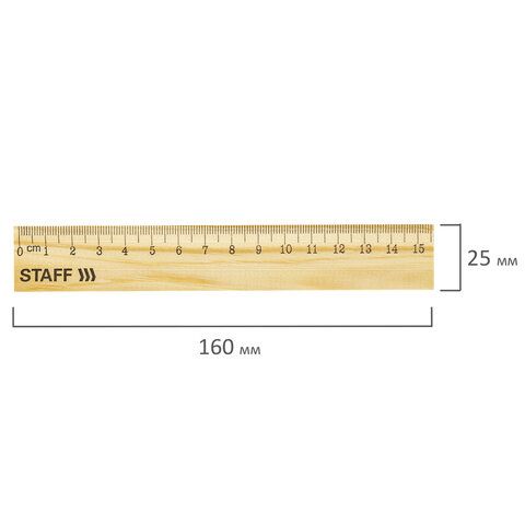 Линейка деревянная 15 см, STAFF 144 шт., канадская сосна, 210797