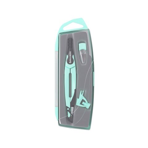 Готовальня BRAUBERG ULTRA, 3 предмета: циркуль 135 мм, запасной грифель, насадка, мятный цвет, 210824
