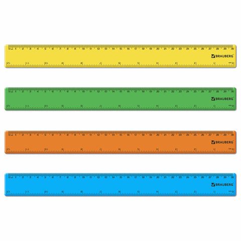 Линейка пластик 30 см BRAUBERG 8 шт., непрозрачная, неоновая, ассорти, 210839