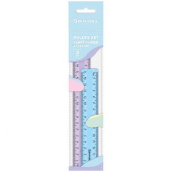 Линейки пластиковые 15, 20 см пастельные BRAUBERG 20 шт., НАБОР 2 штуки, непрозрачные, европодвес, 210886