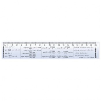 Линейка пластиковая 20 см BRAUBERG 50 шт., справочная, тригонометрия, 210898