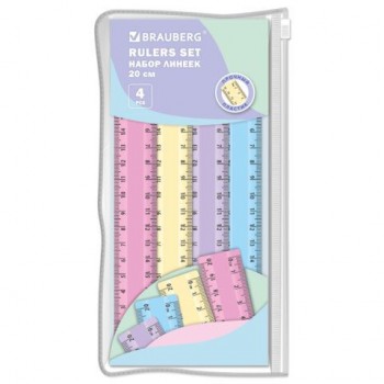Линейки пластиковые 20 см пастельные BRAUBERG 12 шт., НАБОР 4 штуки, непрозрачные, пенал, 210905