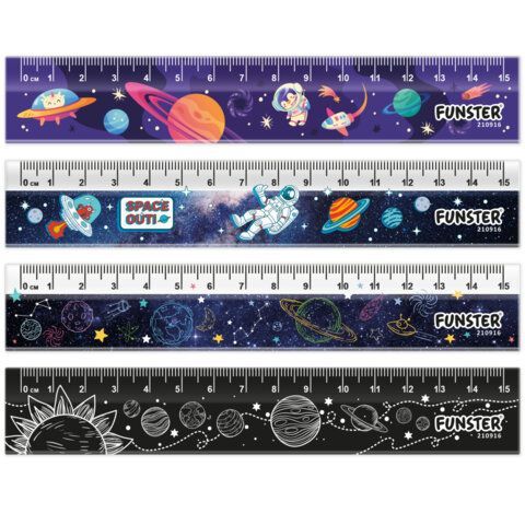 Линейки пластиковые 15 см FUNSTER 12 шт., "КОСМОС", НАБОР 4 штуки, пенал, 210916