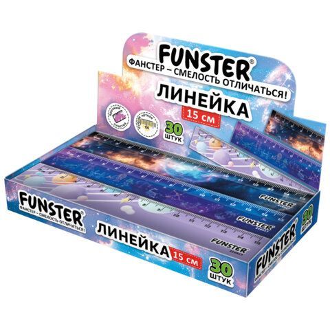 Линейка пластиковая 15 см, FUNSTER 30 шт., "КОСМОС", ассорти, дисплей, 210917