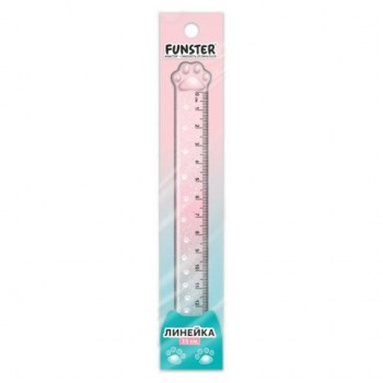 Линейка пластиковая 15 см, FUNSTER 24 шт., "ЛАПКА", прозрачная, европодвес, 210919
