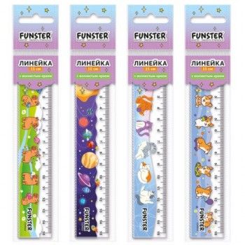 Линейка пластиковая 15 см с волнистым краем, FUNSTER 24 шт., ассорти 4 дизайна, европодвес, 210922
