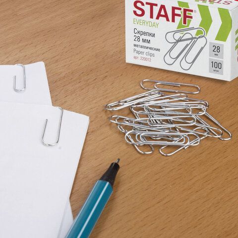 Скрепки STAFF 6 шт. &quot;EVERYDAY&quot;, 28 мм, металлические, 100 шт., в картонной коробке, Россия, 220012