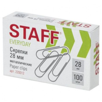 Скрепки STAFF 6 шт. "EVERYDAY", 28 мм, металлические, 100 шт., в картонной коробке, Россия, 220012