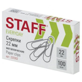 Скрепки STAFF 3 шт. "EVERYDAY", 22 мм, металлические, 100 шт., в картонной коробке, Россия, 220302