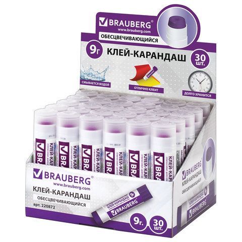 Клей-карандаш BRAUBERG 3 шт., 9 г, обесцвечивающийся после высыхания, 220872