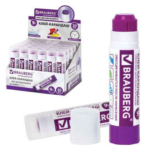 Клей-карандаш BRAUBERG 3 шт., 9 г, обесцвечивающийся после высыхания, 220872