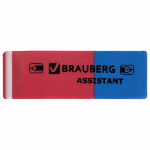 Ластик BRAUBERG 10 шт. &quot;Assistant 80&quot;, 41х14х8 мм, красно-синий, прямоугольный, скошенные края, 221034