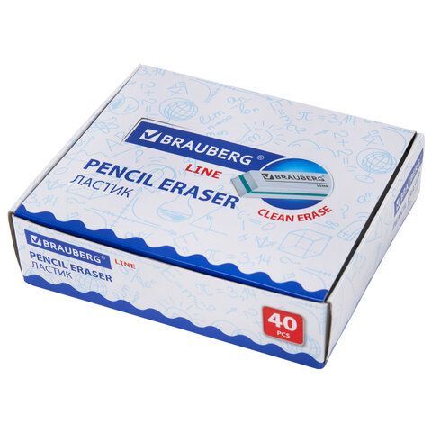 Ластик BRAUBERG 8 шт. &quot;Line&quot;, 57х18х8 мм, белый, прямоугольный, скошенные края, 221036