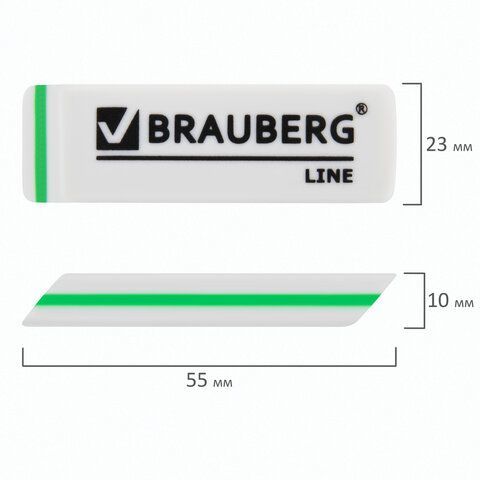 Ластик BRAUBERG &quot;Line&quot;, 57х18х8 мм, белый, прямоугольный, скошенные края, 221036