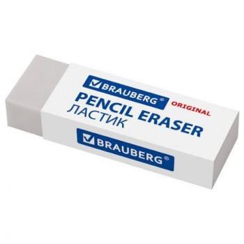 Ластик большой BRAUBERG 4 шт. "Original", 60х20х11 мм, белый, прямоугольный, картонный держатель, 221038
